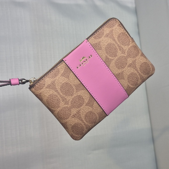 Coach Signature Brown and Pink Wristlet
